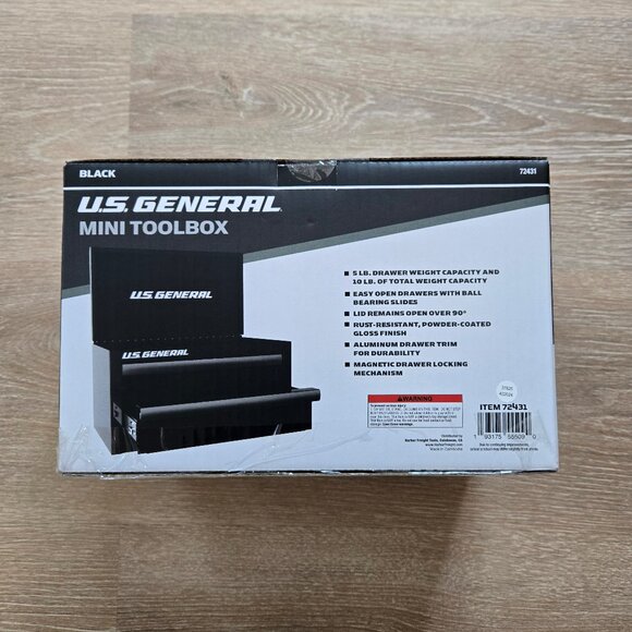 US General Black Mini Tool Box 2 Drawers Top Compartment New Sealed in Box - Picture 9 of 14